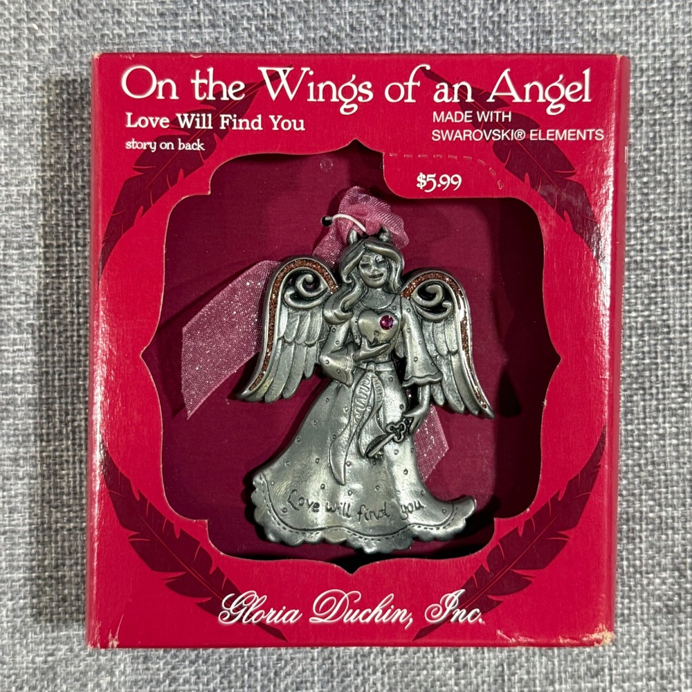 NEW Gloria Duchin Angel Christmas Ornament "Love Will Find You" Pewter Swarovski